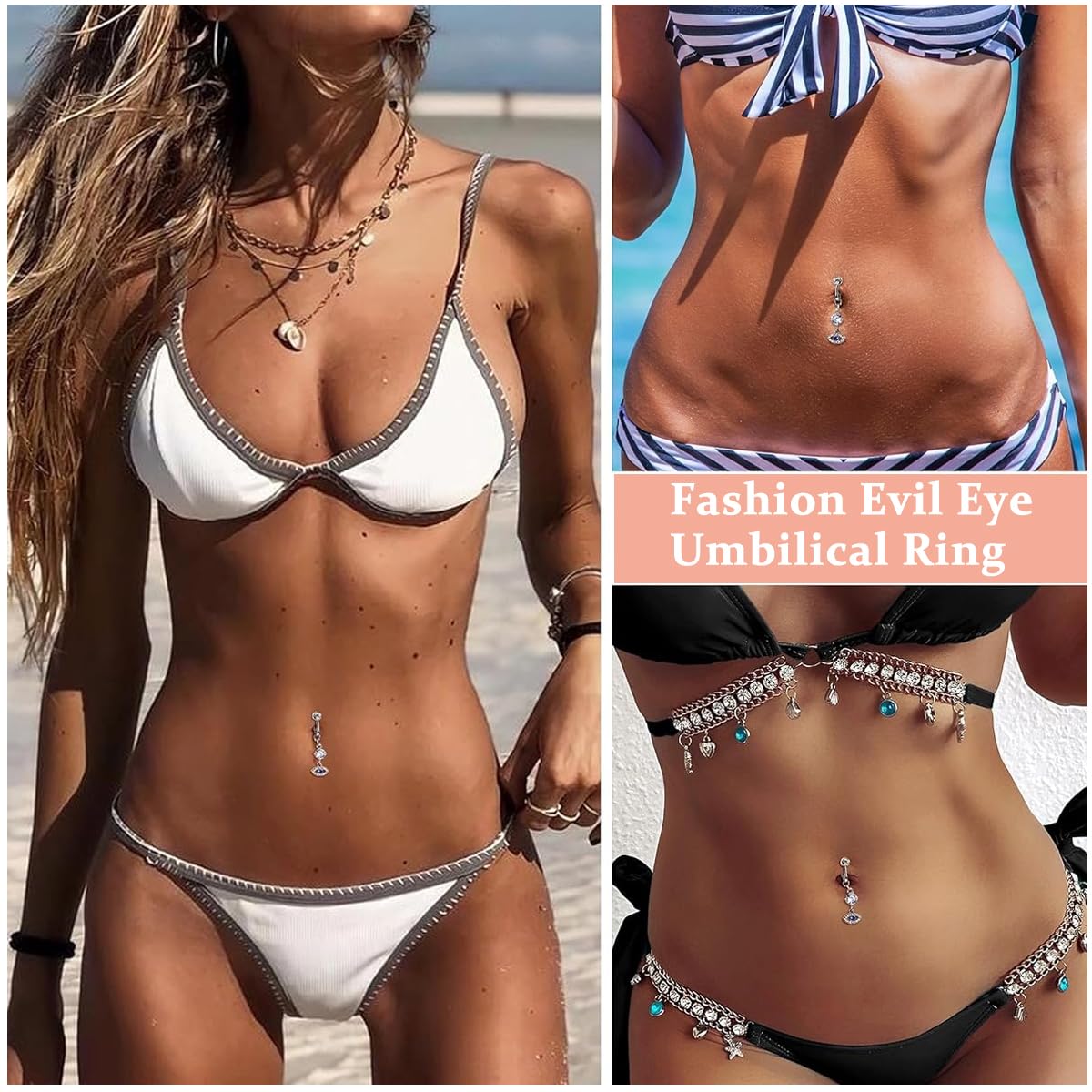 MAYCREATE Fake Belly Piercing Jewelry Evil Eye Belly Button Rings 316L Stainless Steel Non-Piercing Rhinestone Belly Rings Navel Rings for Women Girls MAYCREATE Fake Belly Piercing Jewelry Evil Eye Belly Button Rings 316L Stainless Steel Non-Piercing Rhinestone Belly Rings Navel Rings for Women Girls